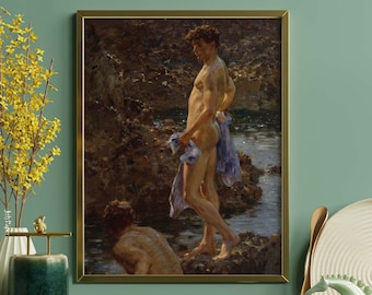 Bathing Group di Henry Tuke PA - Arte Queer, Ritratto di uomo, Stampa di poster d'arte, Decorazione da parete LGBTQ+, Stampa d'arte di qualità da galleria