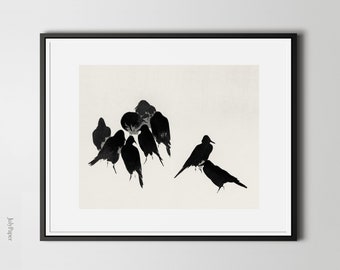 Japanese Crows Art Print: Wantanabe Seitei Ink Drawing
