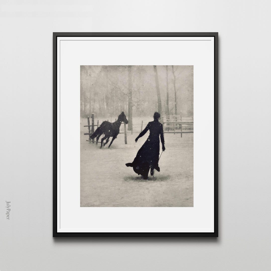 Vintage Equestrian Art Print: Woman Horse Trainer, Snow Scene - Etsy