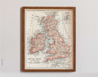 Vintage map of the British Isles. Universal Atlas of the World, published 1900. Great Britain and Ireland - United Kingdom - England Map