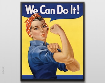 We Can Do It Poster by J.H. Miller, 1942 Rosie the Riveter World War Poster, War Propaganda Poster Art, Iconic Woman Poster, Fine Art Print