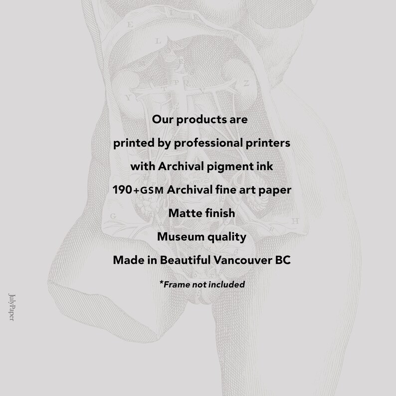 May include: A vintage anatomical illustration of the human body, printed on archival fine art paper with archival pigment ink. The print has a matte finish and is museum quality. It is made in Vancouver, BC. *Frame not included.