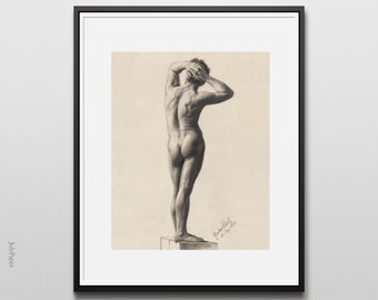 Gustav Klimt Male Figure Charcoal Drawing: Queer Art Print