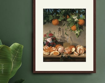 Still Life with Oranges Print: Vintage Spanish Kitchen Wall Art