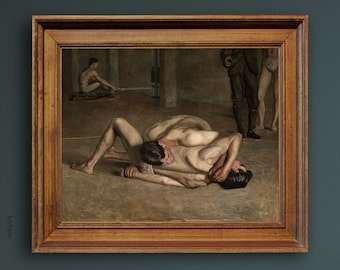 Wrestlers Painting, Thomas Eakins Art, Two Men Painting, Art gift, Two Wrestlers Oil Painting, Human Figures, Fine Art Poster