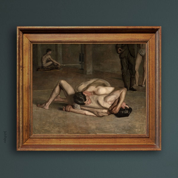 Wrestlers Painting, Thomas Eakins Art, Two Men Painting, Art gift, Two Wrestlers Oil Painting, Human Figures, Fine Art Poster