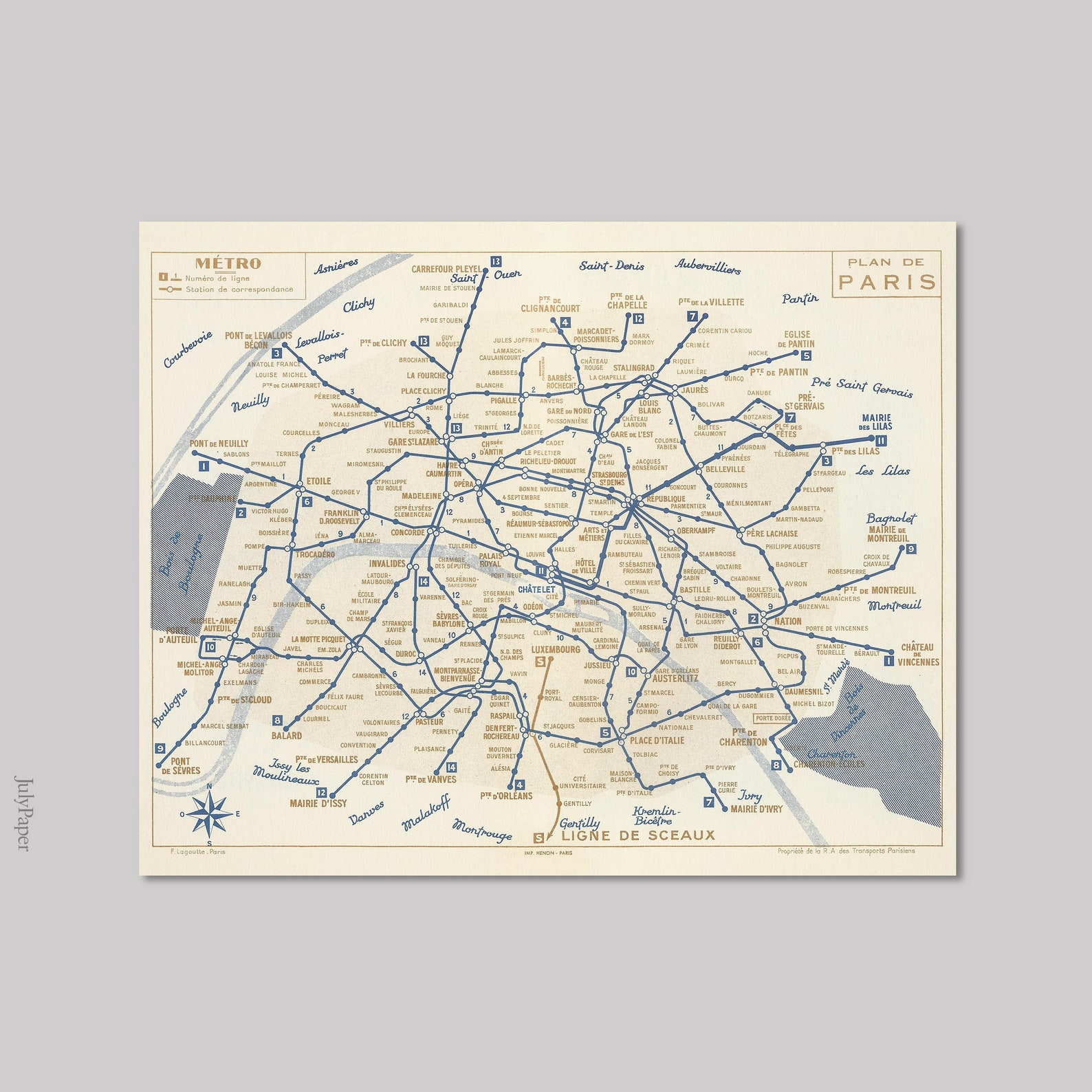 Old Map of Paris Metro, Map of Paris Metro 1956, RATP Plan Chemin De ...