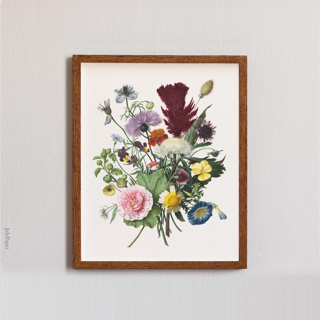 Vintage Bouquet of Flowers Wall Art, Vintage Botanical Print, 1680 Fine
