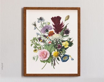Vintage Floral Bouquet Art Print: 1680 Botanical Watercolor