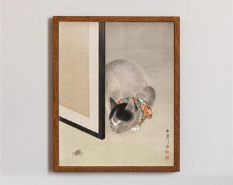 Cat Watching a Spider by Oide Tōkō, Fine Art Print