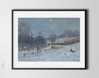 ルーヴシエンヌの雪 - アルフレッド・シスレーの手描き油絵複製、冬の