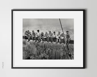 Lunch Atop Skyscraper Print - Black & White Photo, Gallery Quality Wall Art Poster