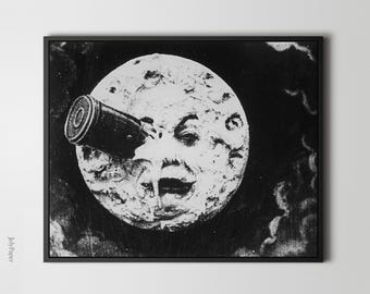A Trip to the Moon Print Vintage Moon Face Rocket Image Georges Méliès Art