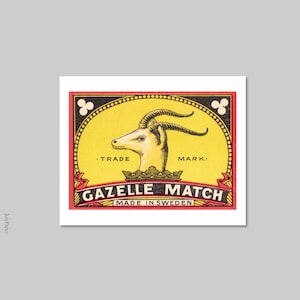 Vintage Gazelle Matchbox Art Print: Rustic Cafe Poster