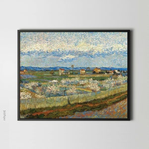 Peach Trees in Blossom by Vincent van Gogh, Village in Nature Art, Van Gogh Landscape Painting, Fine Art Print