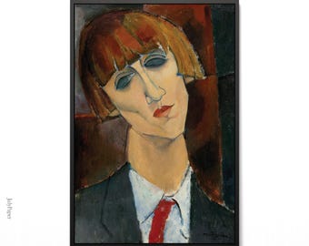 Portrait Wall Art Modigliani Madame Kisling Elegant Woman Red Tie Print