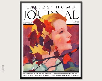 Ladies Home Journal Cover Wall Art, Art Deco Autumn Portrait, Vintage Feminine Magazine Print