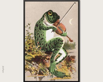 Victorian Frog Playing Violin Under the Moon Art Print