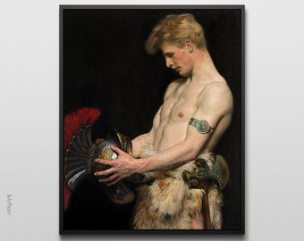 Germanic Warrior with Helmet art print by Osmar Schindler 1902 queer-coded pride gift