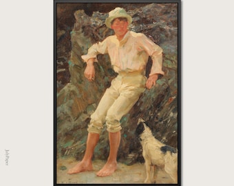Boy with Dog by Henry Scott Tuke Art Print Nautical Coastal Wall Decor