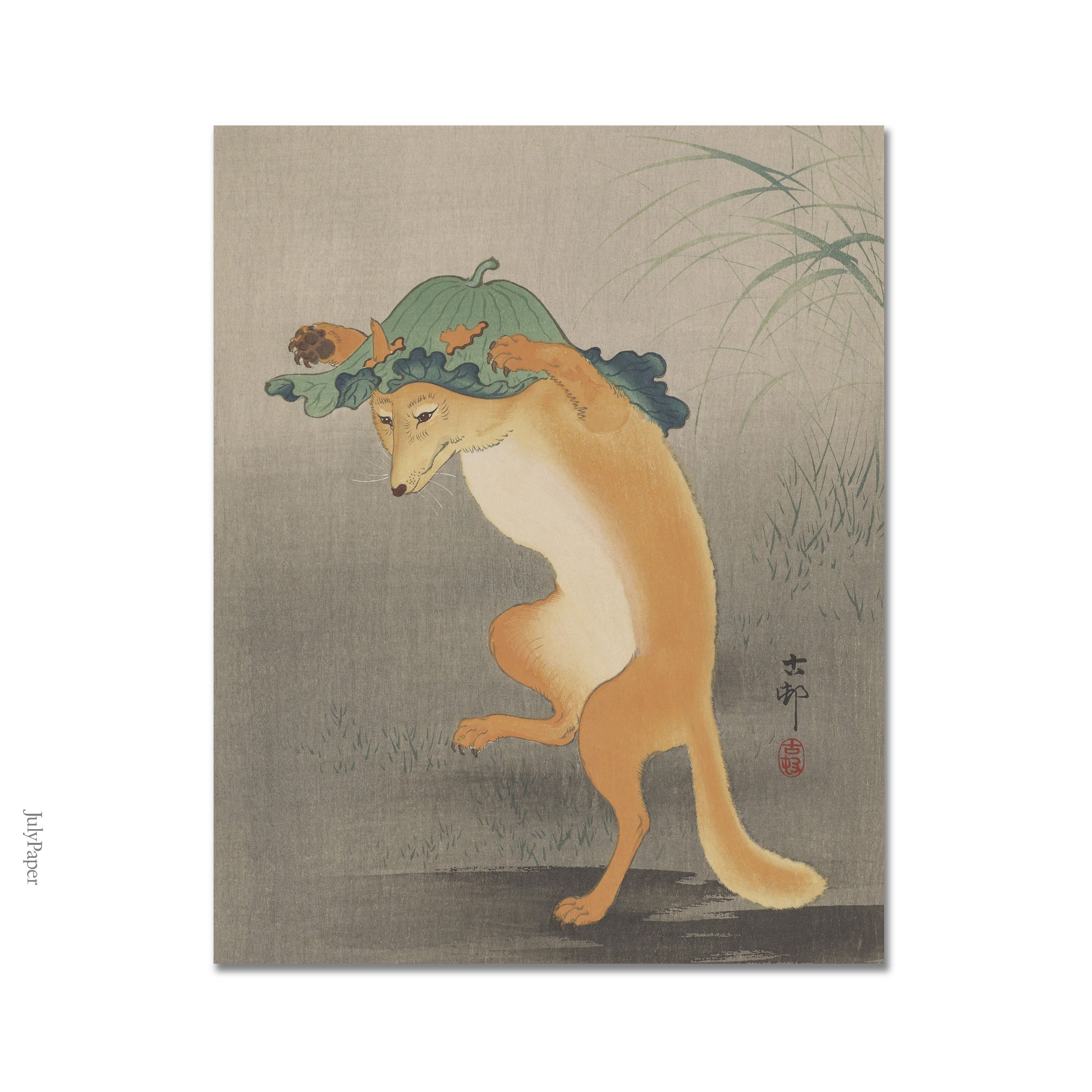 踊る狐の版画：大原古邨による日本の木版画イラスト - Etsy 日本