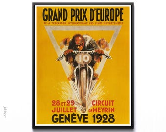 1928 Swiss Grand Prix Motorcycle Racing Poster, Retro Motorsport Art Print