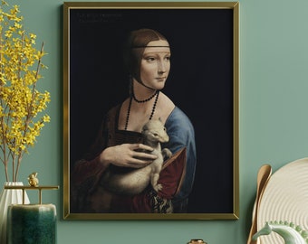 Lady with an Ermine by Leonardo da Vinci, Italian Renaissance, Famous Painting Reproduction, Museum Quality Print, Fine Art, Home Decor