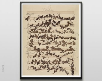 The Cat Symphony 1868 Cat Orchestra Music Sheet Art Print by Moritz von Schwind