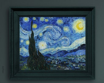 Van Gogh Starry Night Painting , 1889 Painting, Vintage Poster Wall Decor, Classic Art Painting, Landscape Painting