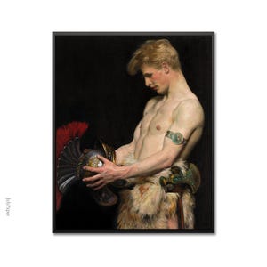 Lámina artística de Osmar Schindler, "Guerrero germánico con casco", 1902. Regalo de orgullo queer.