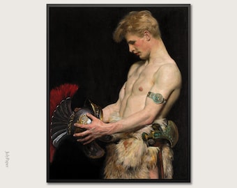 Germanic Warrior with Helmet art print by Osmar Schindler 1902 queer-coded pride gift