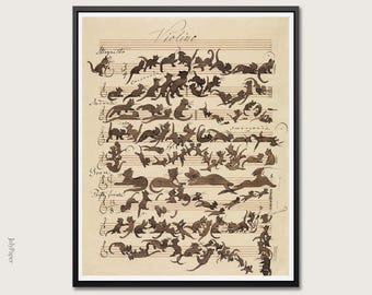 The Cat Symphony 1868 Cat Orchestra Music Sheet Art Print by Moritz von Schwind