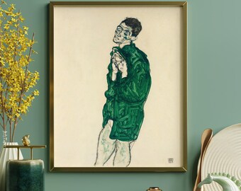 Egon Schiele Self-Portrait Art Print: Green Shirt, Eyes Closed