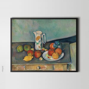 Cézanne Stillleben Kunstdruck: Äpfel im Krug mit Sonnenblumen, Vintage Dekoration