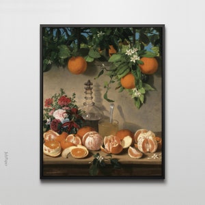 Still Life with Oranges Painting by Rafael Romero Barros, Classical Painting with Oranges, Fruit Still Life with Orange Wall Art image 1
