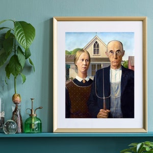 American Gothic autorstwa Granta Wooda, 1930 Malarstwo, Vintage Plakat Dekoracja Ścienna, Klasyczne Malarstwo Artystyczne, Malarstwo Portretowe