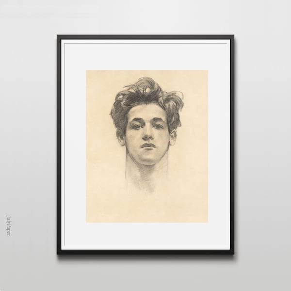 Young Man Portrait by John Singer Sargent - Charcoal Drawing, Gallery Quality Fine Art Poster Print