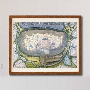 Impresión del mapa del Fuerte Ranthambhor: arte mural indio vintage