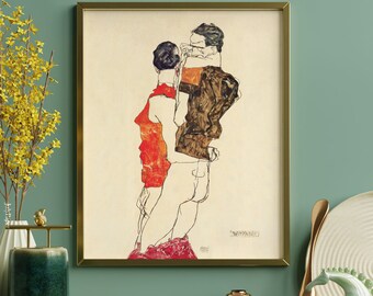 Egon Schiele Gay Couple Art Print: Two Men Embracing