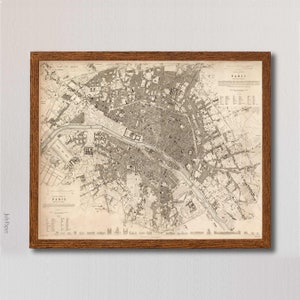 Plan de la division vintage de Paris contenant les quartiers par Baldwin & Cradock, vieux plan de Paris, impression d'art