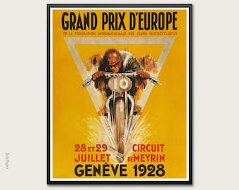 1928 Swiss Grand Prix Motorcycle Racing Poster, Retro Motorsport Art Print