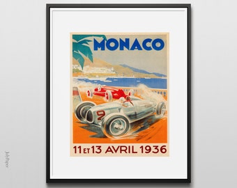 1936 Monaco Grand Prix Poster: Vintage Racing Car Wall Art