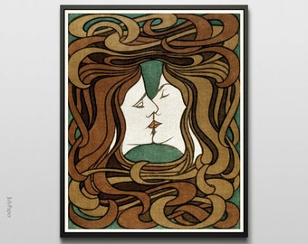 The Kiss by Peter Behrens, Two women Kissing Vintage Wall Art, Queer Art Print, Fine Art Archival Print
