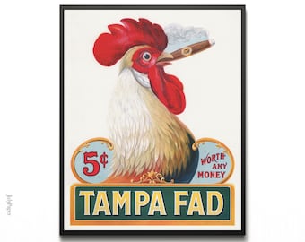Vintage Rooster Cigar Print – 1905 Tampa Fad Americana Art