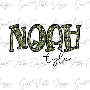 Nombre personalizado PNG, descarga digital de sublimación de niño, sublimación de nombre de letra de camuflaje verde, nombre de fuente de camuflaje png, signo de camisa de nombre personalizado png