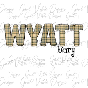Custom Name PNG, Boy sublimation digital download, Yellow Green Plaid Letter Name sublimation, Plaid font name png, Personalized Name png
