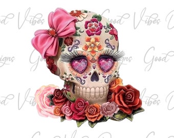 Crâne floral rose PNG, conception de sublimation de crâne, crâne de la Saint-Valentin PNG Hippie png, sublimation de fleur de crâne, sublimation de crâne de fleur