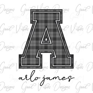 Custom Name PNG, Boy sublimation digital download, Gray Letter Name sublimation, Gray Plaid font name png, Personalized Name shirt sign png