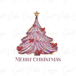 Merry Christmas with Pink Tree - PNG Download - Sublimation download - Christmas Tree png - Christmas tee shirt - Christmas Tree shirt