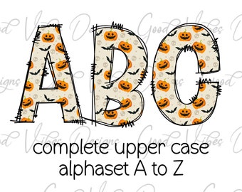 Halloween Alphabet Doodle letters and numbers PNG Download, Halloween Font, Halloween letters, Halloween doodle, jack o lantern alphabet